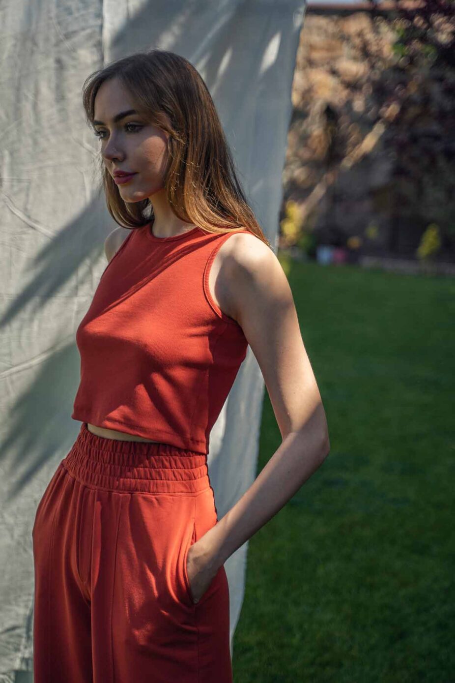 Halter Yaka Crop Atlet %100 Pamuk – Kiremit 1